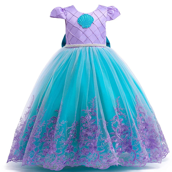 Vestido Infantil Princesa Ariel Bordado de Flores 2