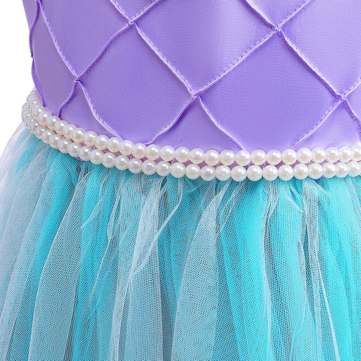 Vestido Infantil Princesa Ariel Bordado de Flores 3