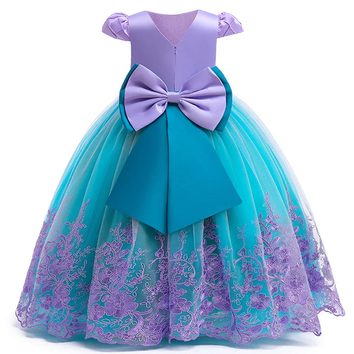 Vestido Infantil Princesa Ariel Bordado de Flores 4