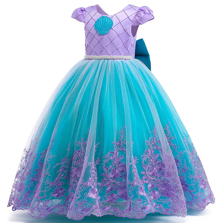 Vestido Infantil Princesa Ariel Bordado de Flores 5