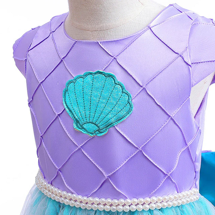 Vestido Infantil Princesa Ariel Bordado de Flores 6