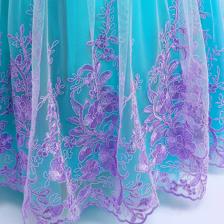 Vestido Infantil Princesa Ariel Bordado de Flores 7